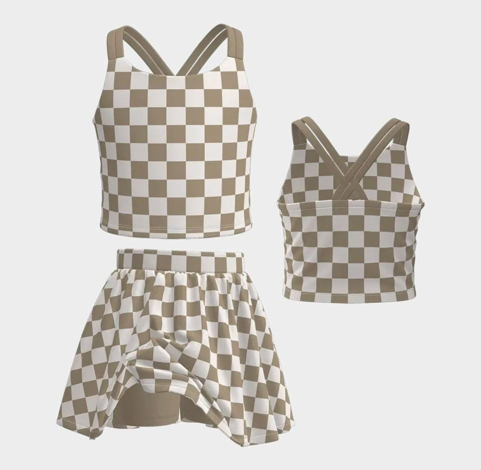 Girls checkered active set - Taupe