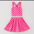 Girls checkered set- hot pink
