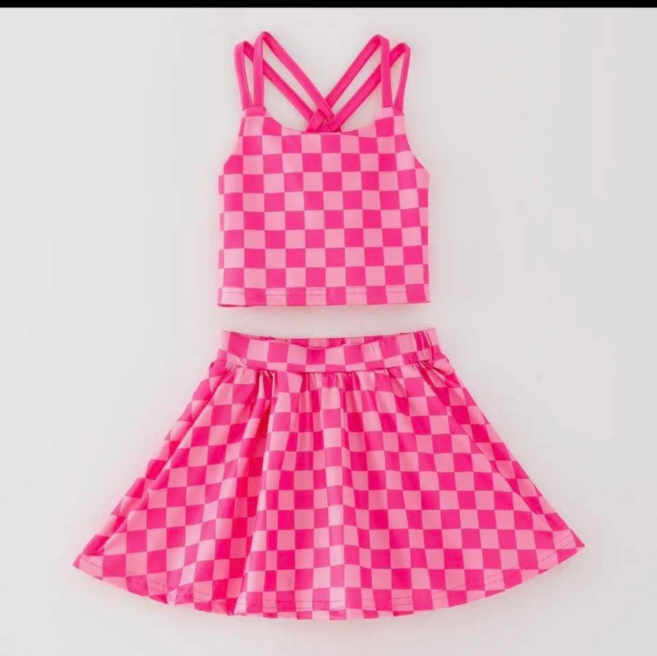Girls checkered set- hot pink
