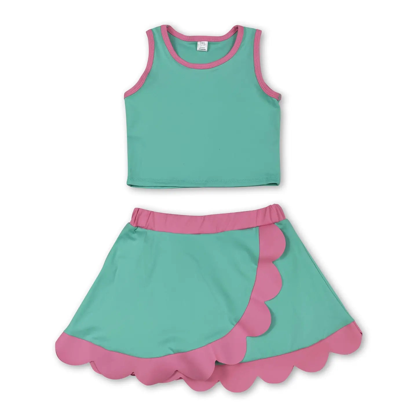 Mint and Pink Two-Piece Scalloped Set
